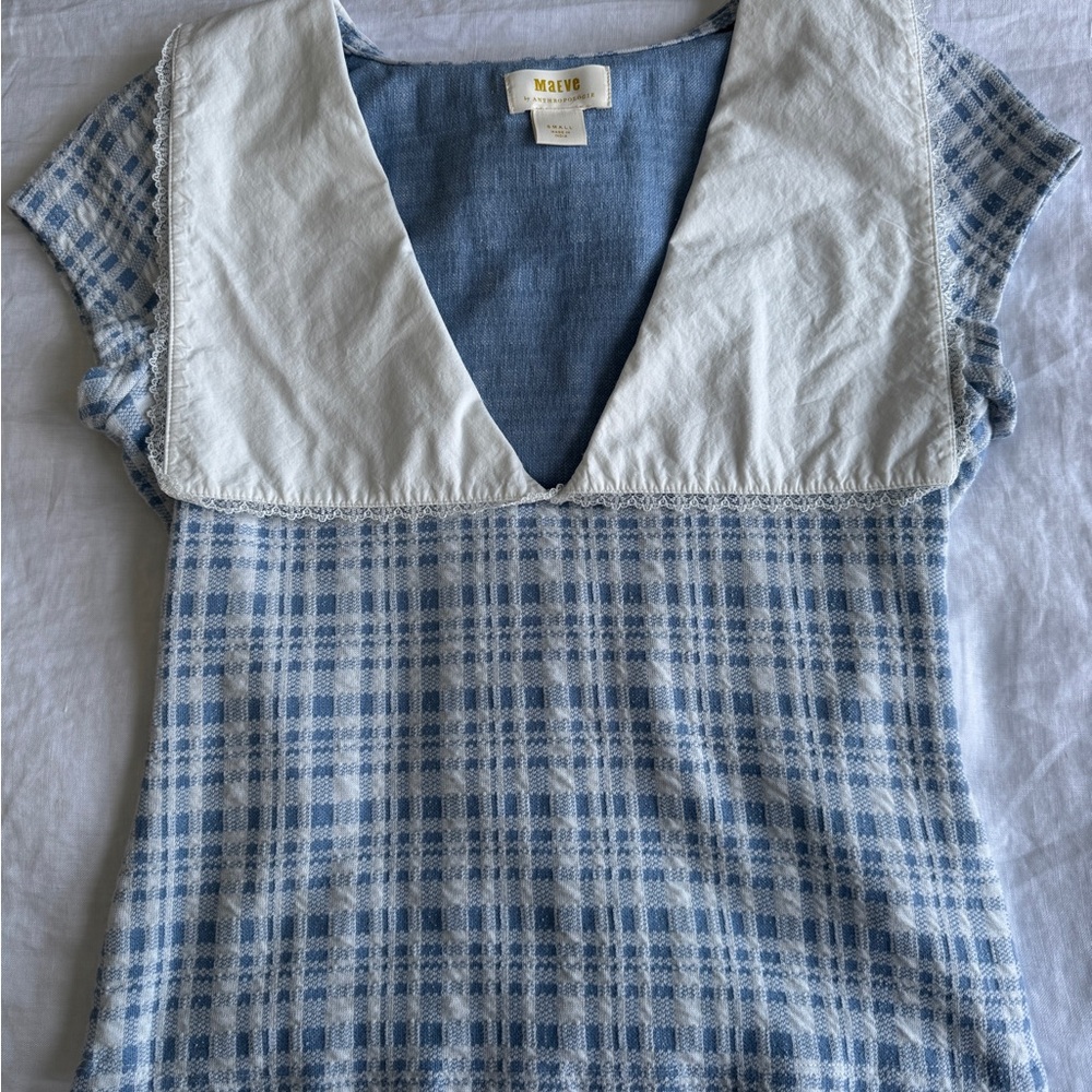 Maeve Blue and White Plaid Women's Top